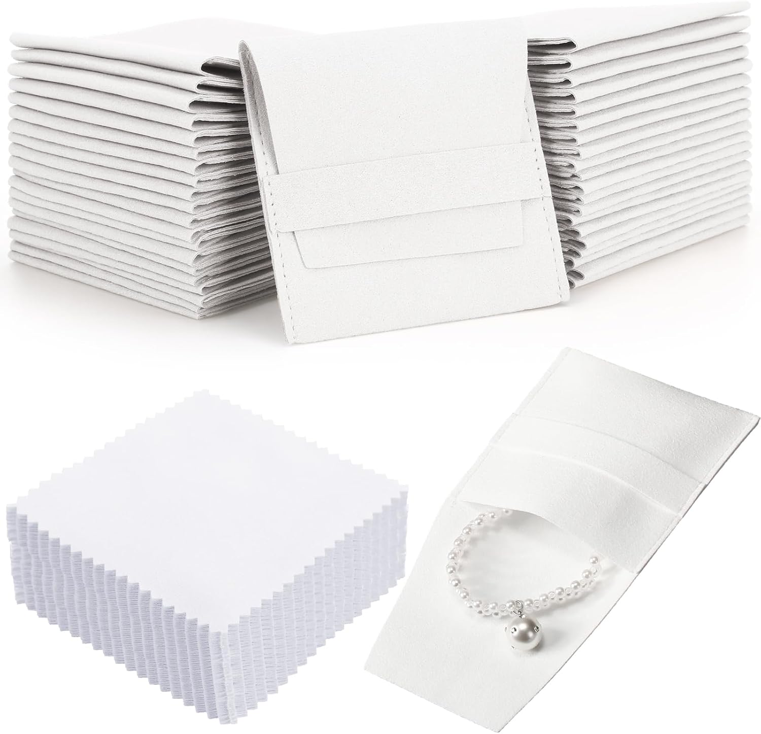 Luxury Bags White - 40 Pcs Microfiber Jewelry Pouch 8x8cm