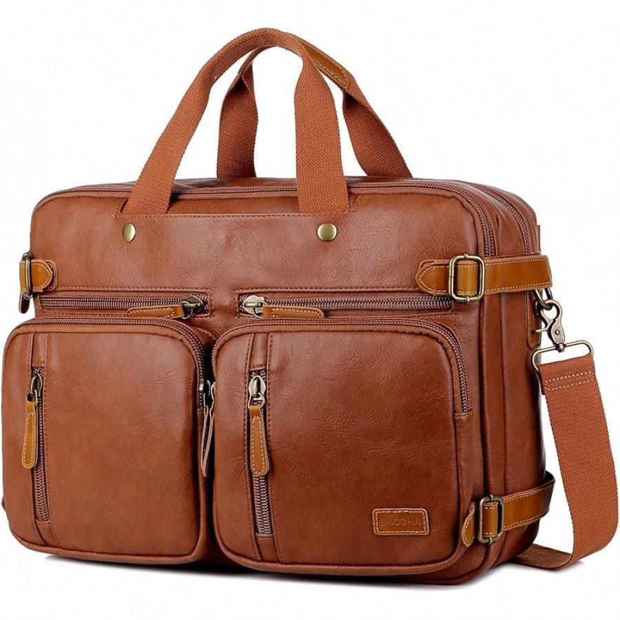 Genuine Leather Backpack - Men Vegan Leather 17 Inch Hybrid