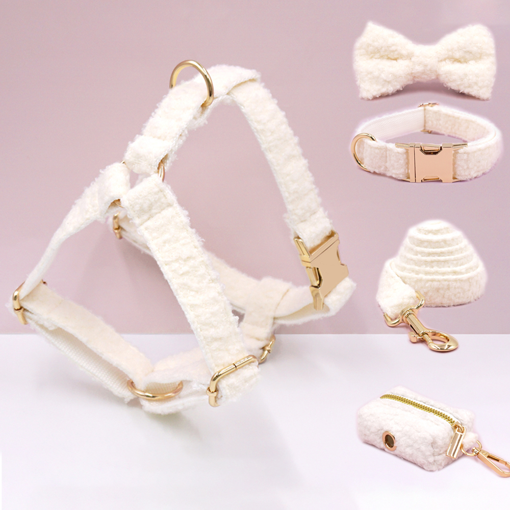 Luxury Bags White - White Teddy Fleece Personalized Dog Harness