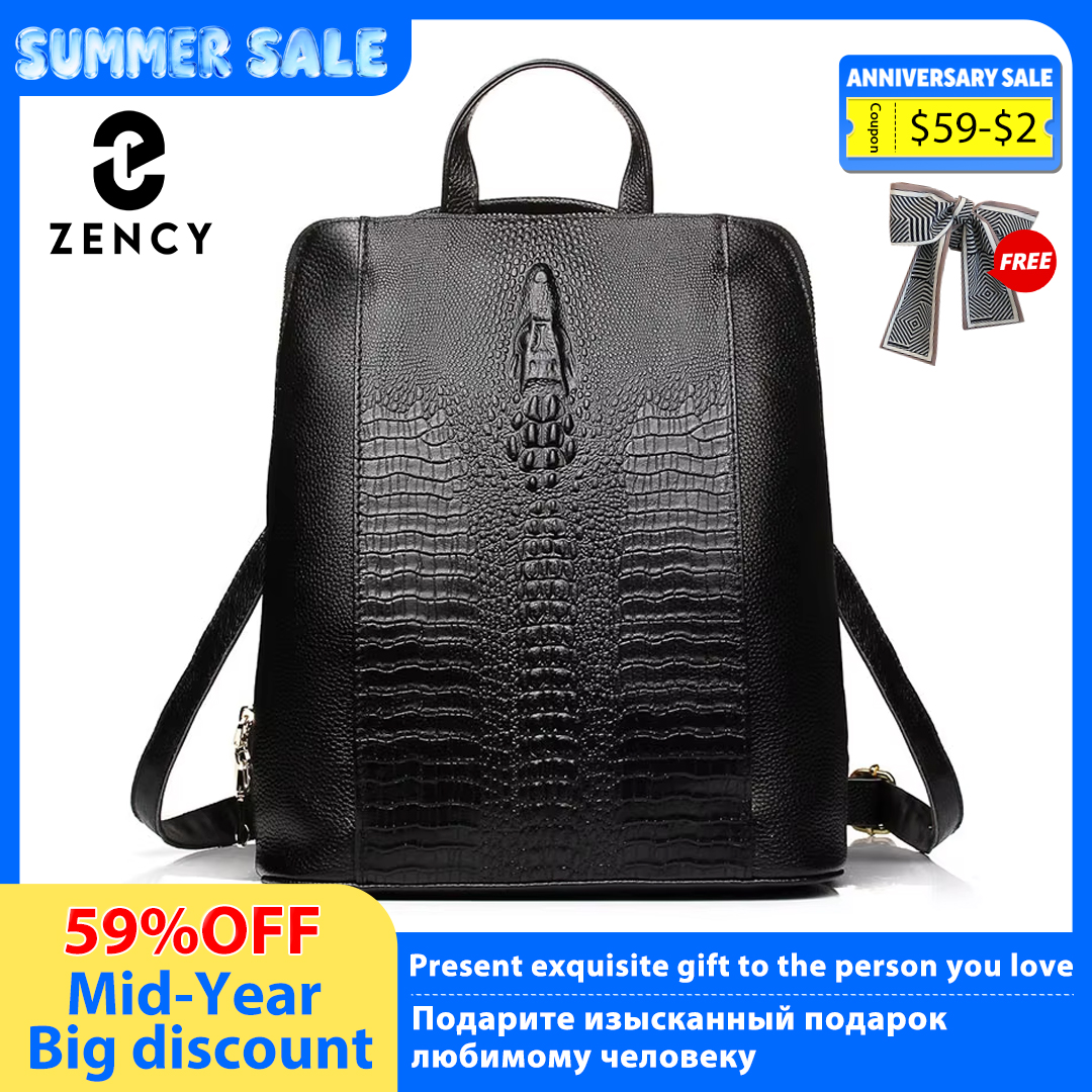 Genuine Leather Backpack - Zency Women's Crocodile Leather Backpack 100%