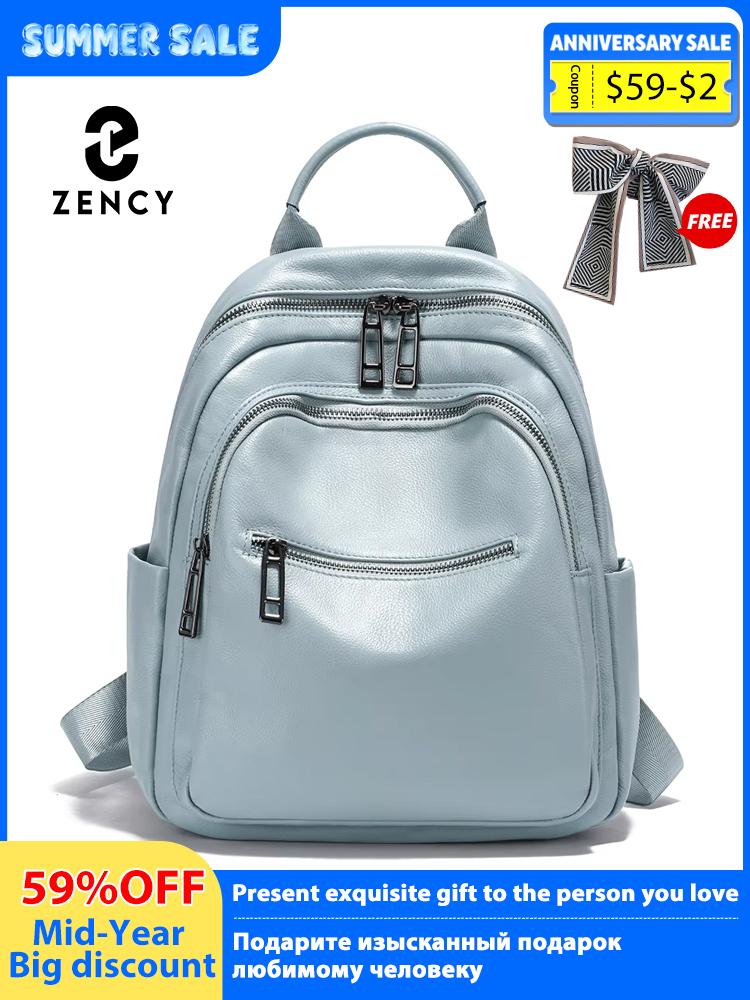 Zency Lake Blue Genuine Leathe - Genuine Leather Backpack recension och pris