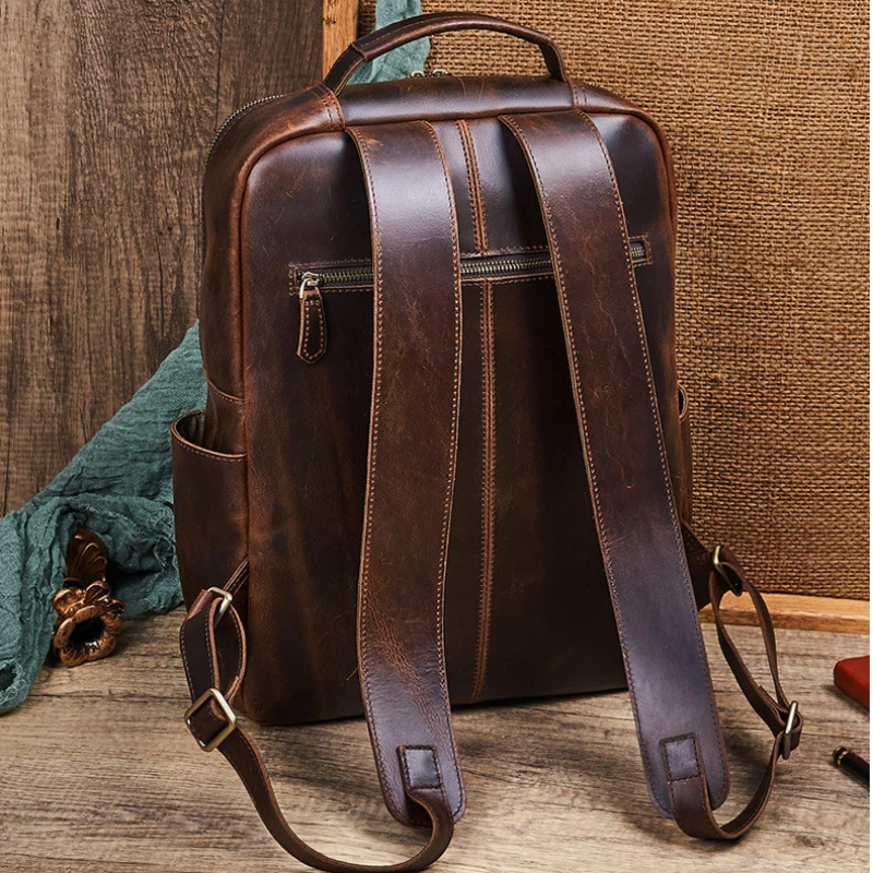 Men's Top Grain Waxed Leather  - Genuine Leather Backpack recension och pris