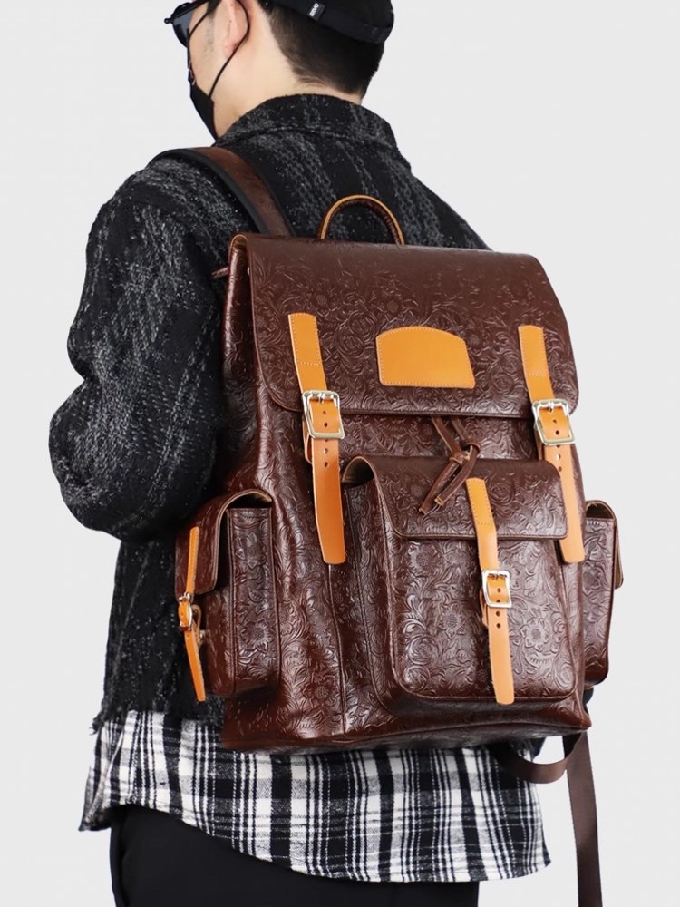 Vintage Mens Floral Wing Tip C - Genuine Leather Backpack recension och pris