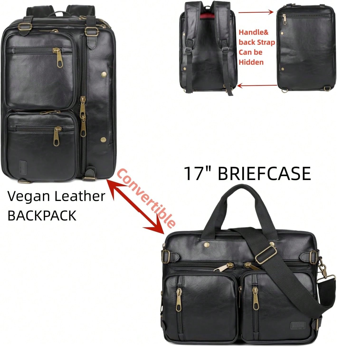 Men Vegan Leather 17 Inch Hybr - Genuine Leather Backpack recension och pris
